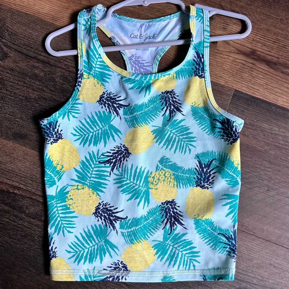 Cat & Jack Kids Tropical Print Tank Top - Blue and Yellow UV blocking